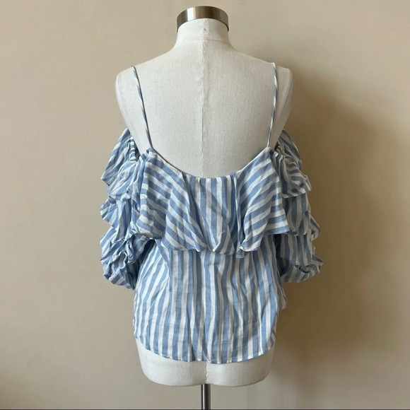 Zara blue white striped strappy off the shoulder woven top 5534 - Picture 5 of 9